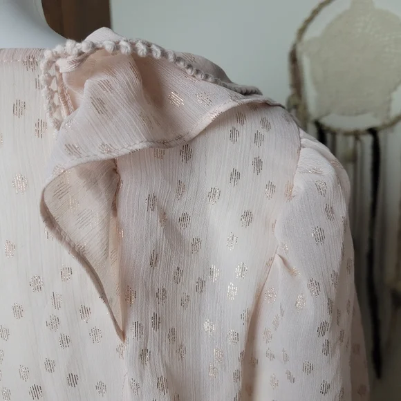 NWT Romantic Ruffled V-neck Rose Gold Polka Dot Blouse - Picture 11 of 16